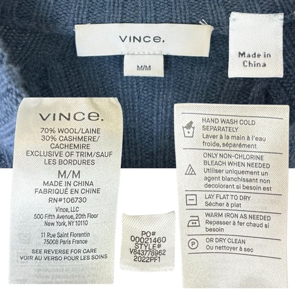 Vince - Women’s Wool, Cashmere Blend Knit Sweater in ‘Tide Pool’ - Blue, Medium - Picture 14 of 14